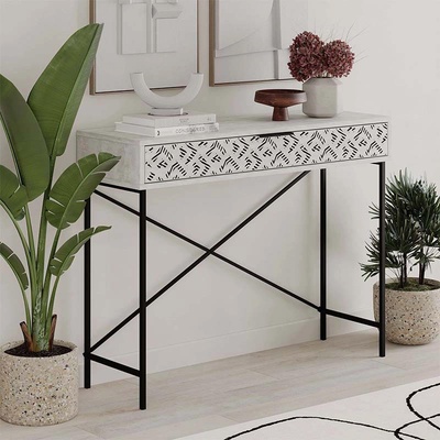 TopMebel Конзола Heaton от метал и меламин в цвят античен бял 110x35, 6x90см