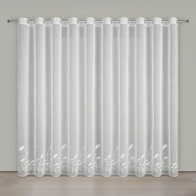 Takoy Záclona biela z etamínu zdobená výšivkou s motívom stebiel okrasnej trávy 400x250 cm s priechodkami - TASHA-HF-478302 | 400 x 250 cm