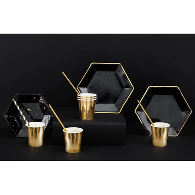 PartyDeco TANIER čierny so zlatým okrajom šesťstenný 23 cm