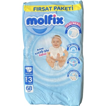 Moltex Бебешки пелени Molfix - Midi 3, 4-9 kg, 68 броя (8690536813407)