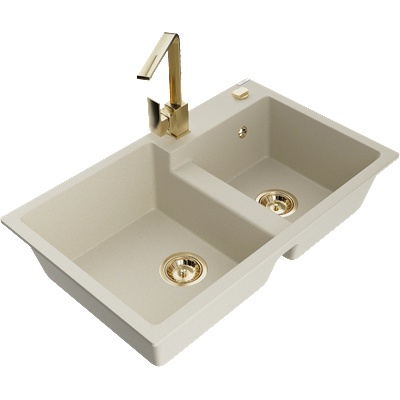 Mexen Tomas гранитна мивка с 2 камери с кухненски смесител Rita, бежов - 6516-69-670300-50 (6516-69-670300-50)