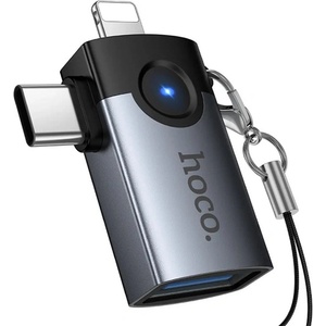 hoco. Адаптер HOCO UA46D 2 в 1 USB - Type-C/Lightning, за пренос на данни и зареждане, ТЪМНОСИВО (UA46D)