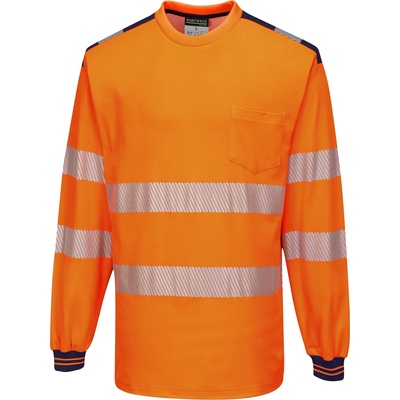 Portwest hi-vis pw3 t185 / Светлоотразителна тениска с дълъг ръкав - hv оранжево/тъмносиньо xxxl (t185onrxxxl)