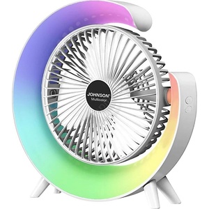 Johnson - LED RGB презареждащ настолен вентилатор многоцветен 5W/3, 7V 1200 mAh диаметър 14 cm бял (P7801)