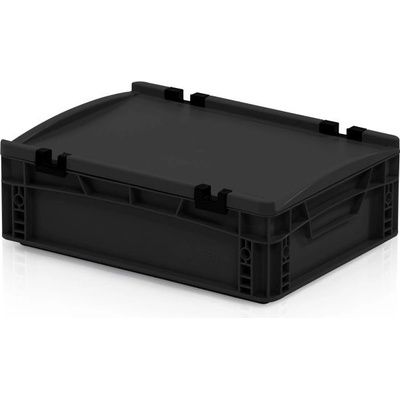 TBA Plastová ESD Euro přepravka 400 x 300 x 120 cmmm s víkem plný úchyt