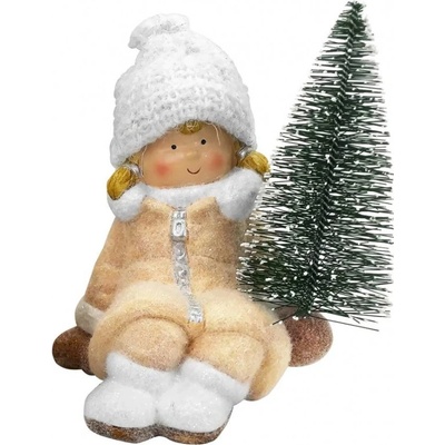 Postavička Vianoce Dievčatko so stromčekom terakota 14.5x13x17cm