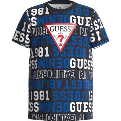 GUESS Тениска с къс ръкав в синьо за мини момче Guess покрита с много надписи