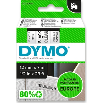 Dymo D1 S0720500 - originální polyesterová páska - 12 mm × 7 m, černo-transparentní