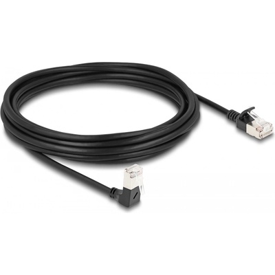 Delock RJ45 мрежов кабел Cat. 6A S/FTP тънък 90 градуса низходящо огъване / прав 5 м черен