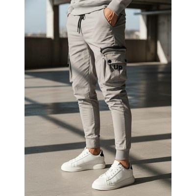 Trendy šedé pánské kapsáčové jogger kalhoty UP