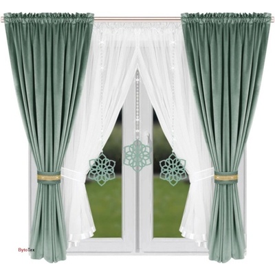 Fliying Sada záclon se sametovým závěsem L 589 tyrkysová 400x155 cm