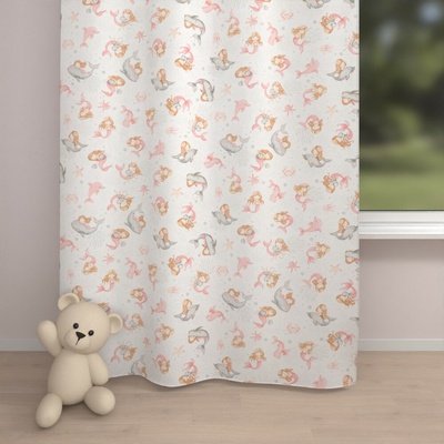 Biante Detský bavlnený záves Sandra SA-527 Ružové morské panny s delfínmi a veľrybami na bielom 150x210 cm