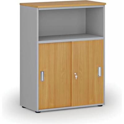 Primo Kombinovaná kancelárska skriňa so zásuvnými dverami GRAY, 1087 x 800 x 420 mm, sivá/buk