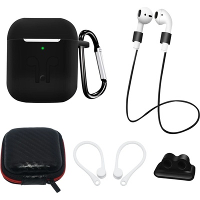HQWear Комплект кейс HQWear Silicone Case за AirPods 2 / AirPods 1, калъф, приставка за ухо, връзка за врата, държач за каишка на часовник, черен (KXG0063180)