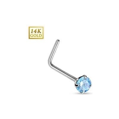 Šperky4U zlatý piercing do nosu tyrkysový zirkon ZL01027Q-WG