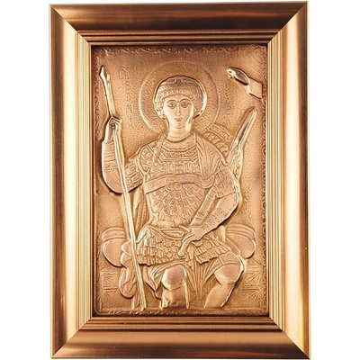МЕДНА ИКОНА В РАМКА СВЕТИ ГЕОРГИ НА ТРОН