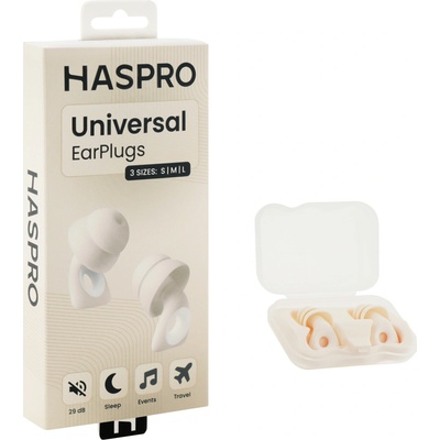 Haspro Univerzální špunty do uší, silikonové, 29 dB, koncovky (S,M,L), béžová