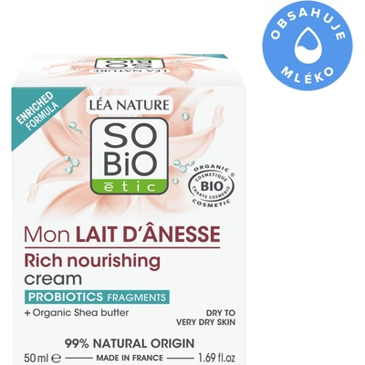 So´Bio étic Jemně výživný krém s oslím mlékem 50 ml