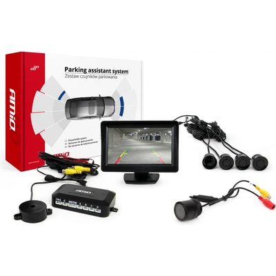 AMiO Sada asistentů parkování 4 senzory černé TFT01 4,3 `s kamerou night vision CAM-301 IR 28mm