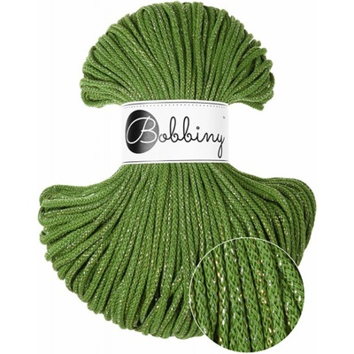 Bobbiny šňůry junior 3 mm Mechově zelené se zlatou a stříbrnou nitkou (Shiny Moss Green)