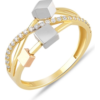 Lillian Vassago Prsten v kombinovaném zlatě se zirkony, geometrické tvary LLV06 GR186YW