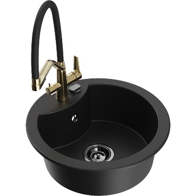 Mexen Diego гранитна мивка с 1 отделение и кухненски смесител Duo, черен - 6512-77-671701-57-B (6512-77-671701-57-B)