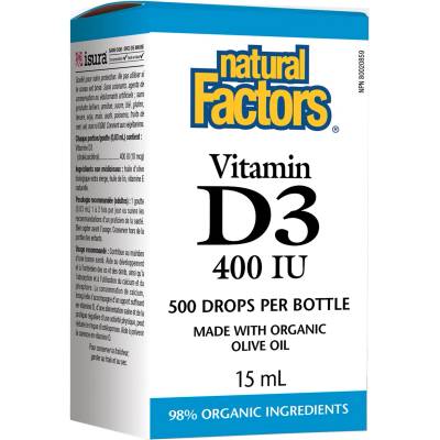 Natural Factors VItamin D3, 400 IU, 15 ml, Natural Factors (1058 NF)
