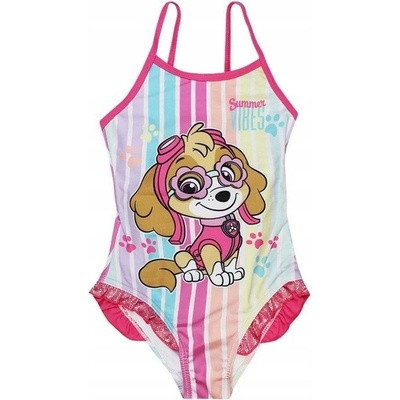 SunCity Dívčí jednodílné pruhované plavky Tlapková Patrola Paw Patrol Růžová