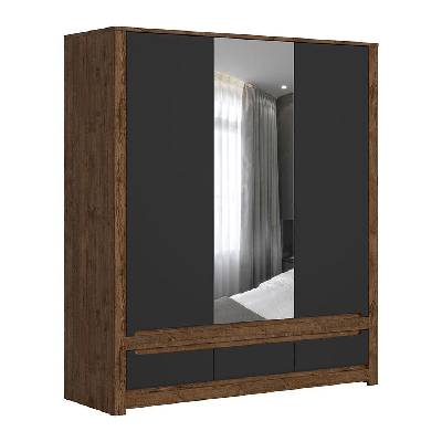 Гардероб с огледало Ruso 2D1M3S априлски дъб и черен мат