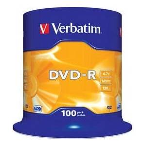 Verbatim DVD-R(100-Pack)Шпиндел/Обща търговска мрежа/16x/4.7GB (43549)