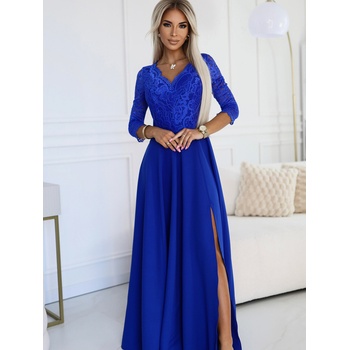 Numoco Елегантна дантелена дълга рокля с деколте - синя Numoco AMBER numoco | Sin | ЖЕНИ | S