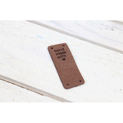 Pro Háčkování Hand Made koženková cedulka - přes okraj - se srdíčkem 20x50 mm hnědá – Zboží Dáma