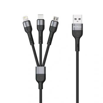 Image 1 of Кабел за зареждане DeTech DE-C41 3 в 1, Micro USB, Lighting, Type-C, 1m, Черен (Кабел за зареждане DeTech DE-C41 3 в 1, Micro USB)