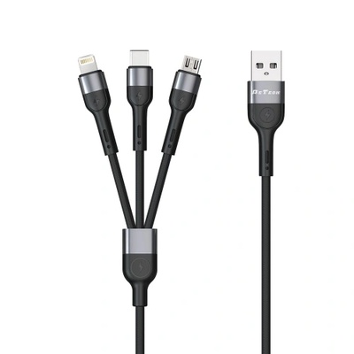 Кабел за зареждане DeTech DE-C41 3 в 1, Micro USB, Lighting, Type-C, 1m, Черен (Кабел за зареждане DeTech DE-C41 3 в 1, Micro USB)