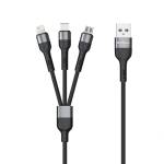  Кабел за зареждане DeTech DE-C41 3 в 1, Micro USB, Lighting, Type-C, 1m, Черен (Кабел за зареждане DeTech DE-C41 3 в 1, Micro USB)