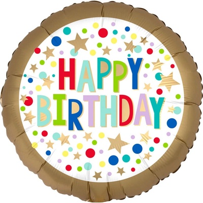 Reithmüller Amscan Balonek fóliový Happy Birthday se zlatým okrajem 43 cm