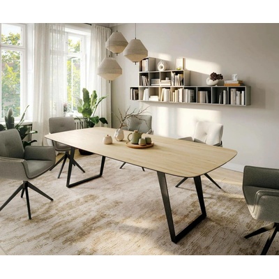 DELIFE Edge oválný 260 x 120 cm keramika Laminam Sabbia dubová kov šikmý černý