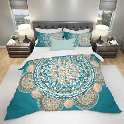 Ръчно изработен комплект спално бельо от синьо злато Boho