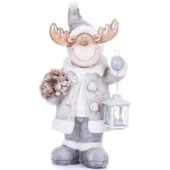 MagicHome Dekorácia Vianoce Sobík s lampášom keramika 24,50x18,50x49 cm