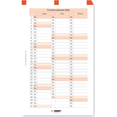 Formulář Čtvrtletní plánování A5 2026 2 listy – Zboží Mobilmania