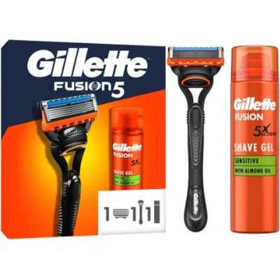 Gillette Fusion5 gel na holení 200 ml + Gillette Fusion5 holicí strojek 1 ks + Gillette Fusion5 náhradní břity 1 ks