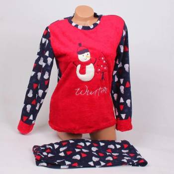 Image 1 of Тъмносиня коледна пижама със снежен човек и елхичка
