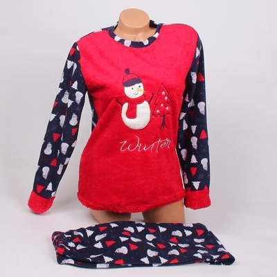 Тъмносиня коледна пижама със снежен човек и елхичка