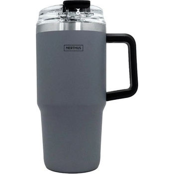 Nerthus (Испания) Двустенна термочаша Nerthus с дръжка и сламка в цвят антрацит - 600 мл (VB FIH 1437)