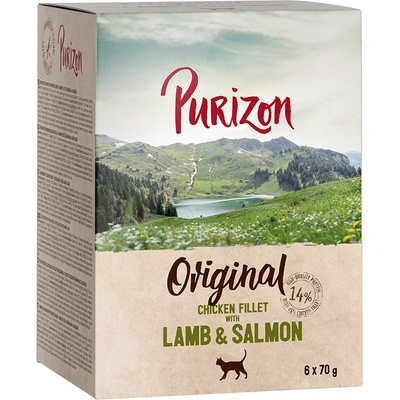 Purizon Adult bez obilovin Kuřecí filety s jehněčím a lososem 6 x 70 g