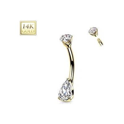 Šperky4U zlatý piercing do pupíku zirkon ve tvaru kapky ZL01226-YG