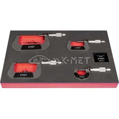 KINEX Комплект микрометри K-MET S777-42-100, 7002, 7004, 7006, 7008 - 0-25 mm, 25-50 mm, 50-75 mm, 75-100 mm (S777-42-100)