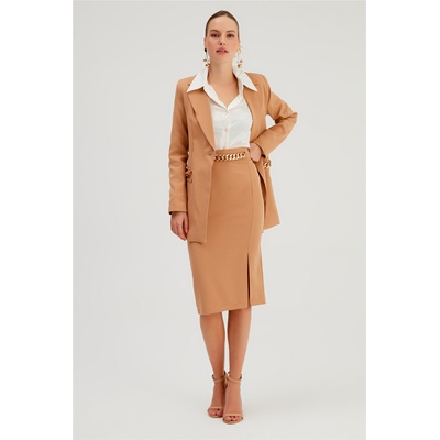 Base Дамска вталена пола с метален детайл - Камел #365244 (365244_Камел)