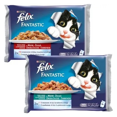 FELIX Fantastic - Пакет 4 пауча x 85 гр 1725 - Сьомга и писия в желе
