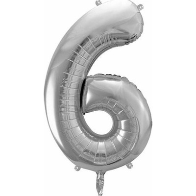 PartyDeco Fóliový balónek číslo 6 stříbrný 86 cm